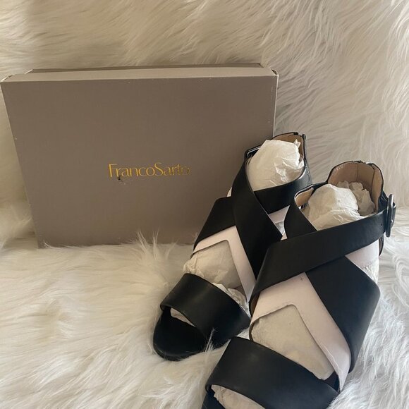 Franco Sarto Habra Black Leather Heeled Sandals Size 10 - Picture 4 of 5